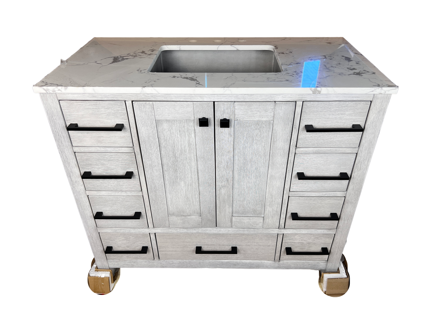 42 Inch Bathroom Vanity - Distressed White - Caroline Avenue