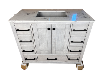 42 Inch Bathroom Vanity - Distressed White - Caroline Avenue
