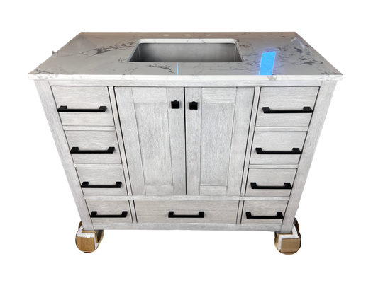 42 Inch Bathroom Vanity - Distressed White - Caroline Avenue